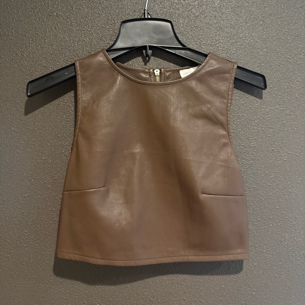 Kirious Los Angeles Womens Brown Faux Leather Crop Top Size S NWOT